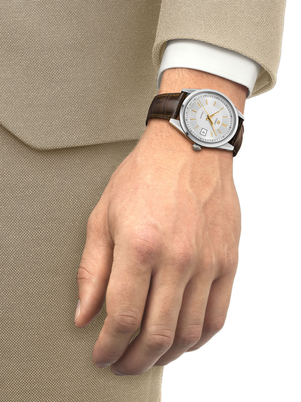 Tissot T1574071603100 Men's Visodate 39mm Automatic Round Leather Strap Watch, Brown - view 2, Brown