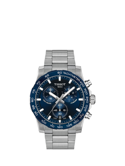 Tissot T1254171104100 Men's Supersport Chrono 42mm Round Bracelet Strap Watch, Silver, Blue