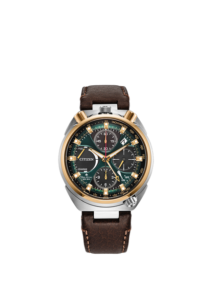 Citizen AV0104-06W Men's Limited Edition Promaster Tsuno Chrono Round Leather Strap Watch, Silver, Silver