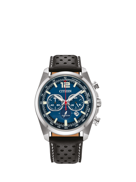 Citizen CA4640-09L Men's Chronograph Leather Strap Watch, Silver, Silver