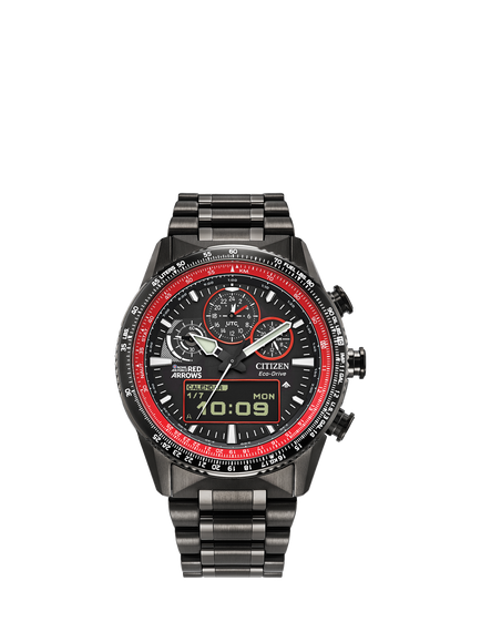 Citizen JV2007-52E Men's Limited Edition Red Arrows Promaster Skyhawk Bracelet Strap Watch, Black, Black Pvd