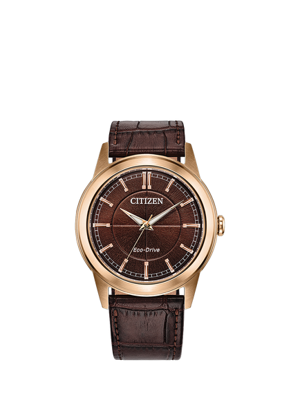 Citizen AW2113-16X Men's 41mm Round Leather Strap Watch, Rose Gold, Rose Gold