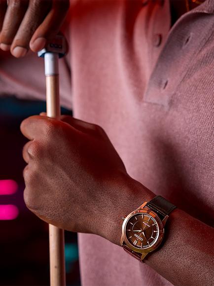 Citizen AW2113-16X Men's 41mm Round Leather Strap Watch, Rose Gold - view 2, Rose Gold
