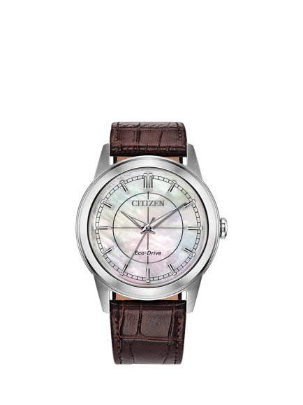 Citizen FE7130-10D Women's Rolan Round Leather Strap Watch, Silver, Silver