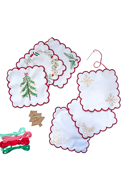 Chasing Threads Christmas Cocktail Napkins Embroidery Kit, Multi