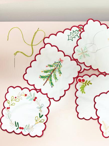 Chasing Threads Christmas Cocktail Napkins Embroidery Kit - view 2, Multi