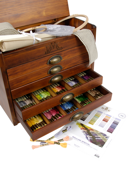 DMC Vintage Chest with 500 Embroidery Thread Skeins - view 2, Brown