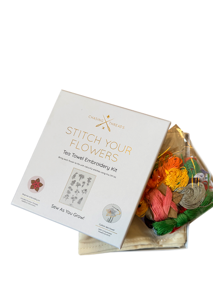 Chasing Threads Sew What You Grow Flowers Tea Towel Kit - view 2, Multi