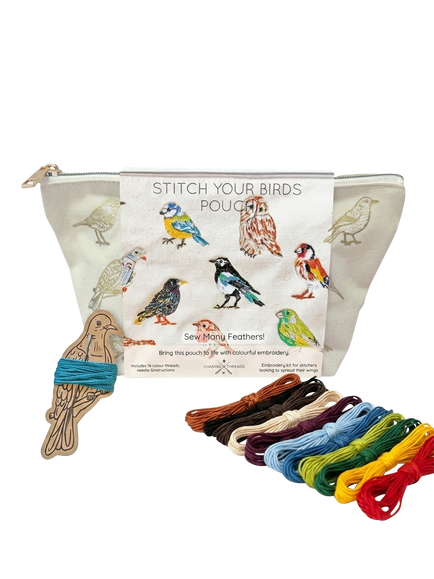 Chasing Threads Birds Pouch Embroidery Kit, Multi