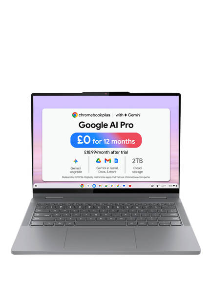 Lenovo Chromebook Plus 83LN002JUK Convertible Laptop, Intel Core 3 Processor, 8GB, 256GB, 14” WUXGA Touchscreen, Luna Grey, Luna Grey