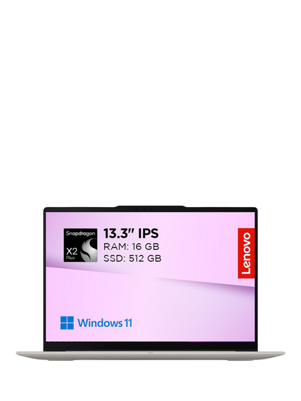 Lenovo IdeaPad Slim 5 Laptop, Snapdragon X2 Plus Processor, 16GB RAM, 512GB SSD, 13.3" WQXGA, Cloud Grey, Cloud Grey