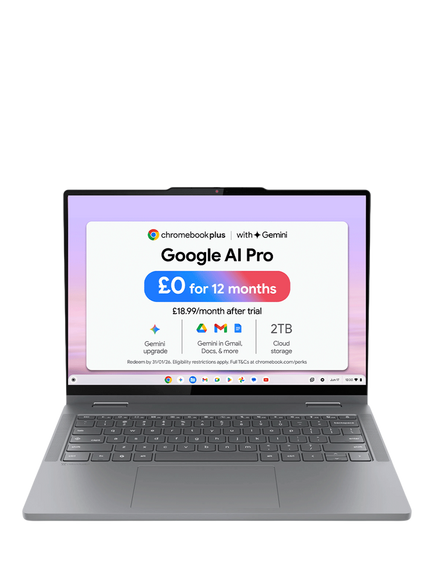 Lenovo Chromebook Plus 83LN002GUK Convertible Laptop, Intel Core 3 Processor, 8GB, 128GB, 14” WUXGA Touchscreen, Luna Grey, Luna Grey