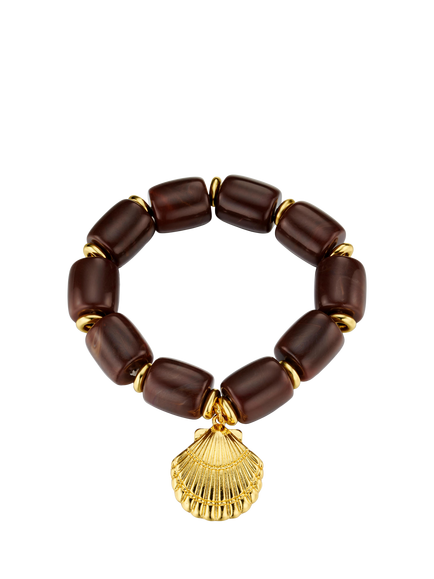 Orelia Chunky Beaded Shell Charm Bracelet, Gold, Brown