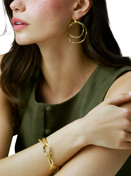 Orelia Organic Oval Link T-Bar Bracelet, Pale Gold - view 2, Pale Gold
