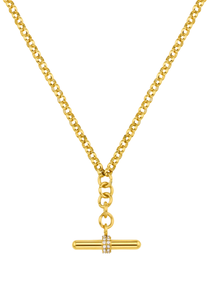 Orelia Waterproof LUXE Pavé T-Bar Drop Necklace, Pale Gold, Pale Gold