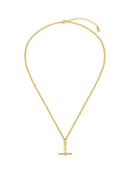 Orelia Waterproof LUXE Pavé T-Bar Drop Necklace, Pale Gold - view 2, Pale Gold