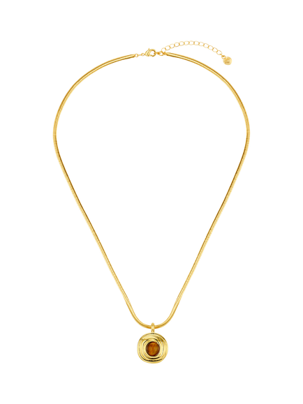 Orelia Tiger's Eye Pendant Necklace, Gold - view 2, Tigers Eye/Gold