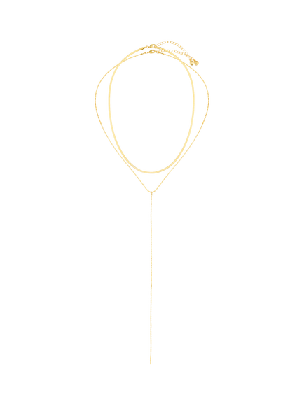 Orelia Lariat Two Chain Necklace, Gold - view 2, Pale Gold