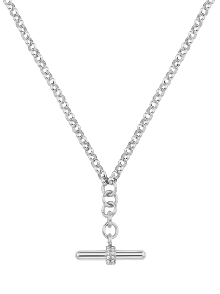 Orelia Waterproof LUXE Pavé T-Bar Drop Necklace, Silver, Silver