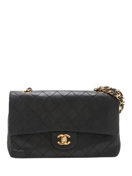 Pre-loved CHANEL Vintage 1989 Medium Lambskin Classic Double Flap Bag, Black, Black