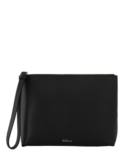 Mulberry Zipped Leather Cosmetic Pouch, Black, Black