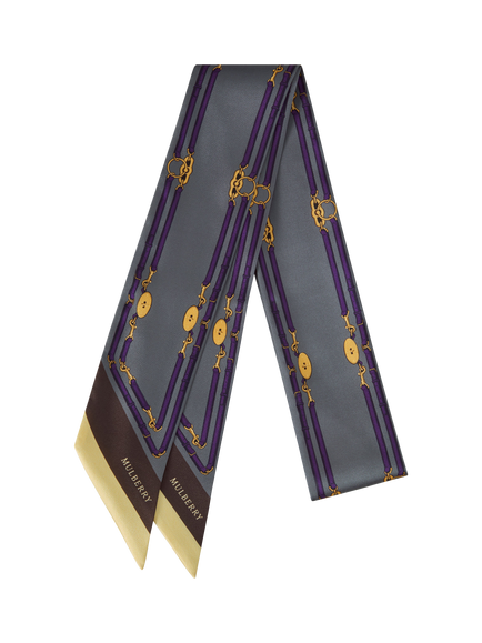 Mulberry Belted Border Skinny Scarf, Foggy Grey