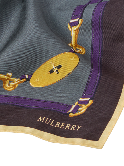 Mulberry Pure Silk Belted Border Square Scarf - view 2, Foggy Grey