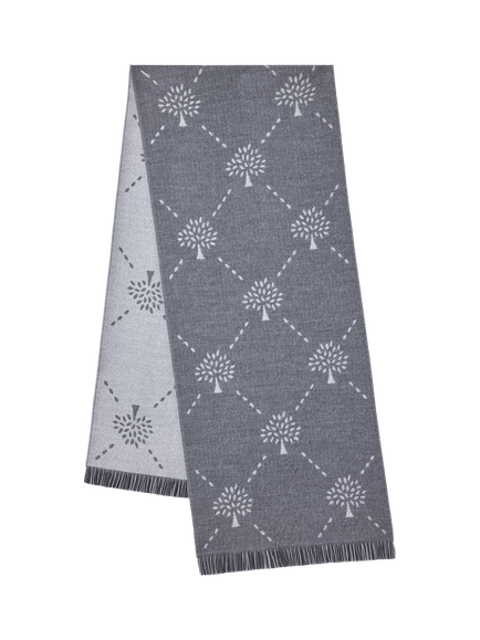 Mulberry Reversible Diamond Tree Jacquard Scarf, Foggy Grey & Light Grey, Foggy Grey & Light Grey