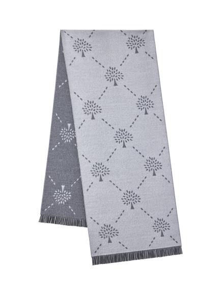 Mulberry Reversible Diamond Tree Jacquard Scarf, Foggy Grey & Light Grey - view 2, Foggy Grey & Light Grey