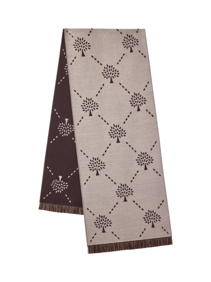 Mulberry Reversible Diamond Tree Jacquard Scarf, Ebony & Taupe - view 2, Ebony & Taupe