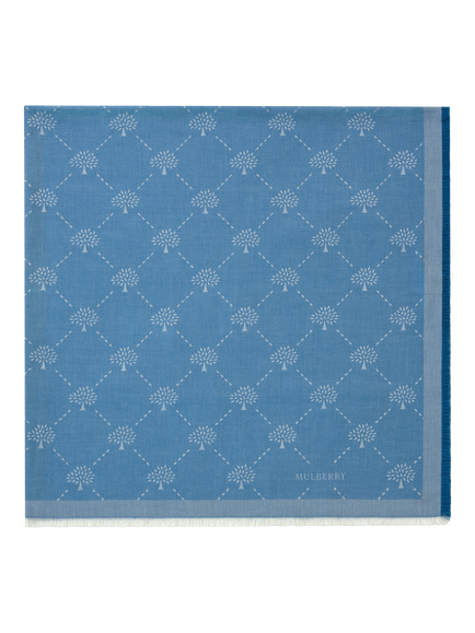 Mulberry Pure Cotton Diamond Tree Scarf, Denim Blue