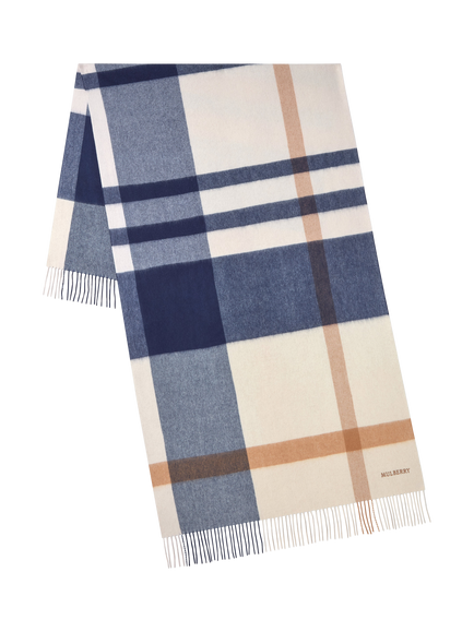 Mulberry Large Pure Merino Wool Check Scarf, Peony & Night Sky, Peony & Night Sky