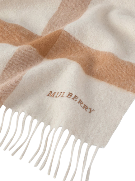 Mulberry Large Pure Merino Wool Check Scarf, Peony & Night Sky - view 2, Peony & Night Sky
