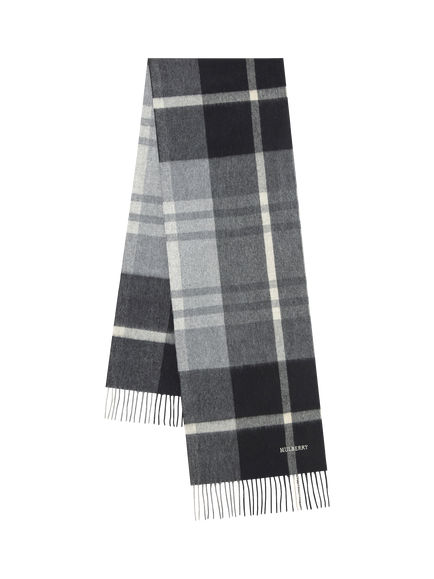 Mulberry Small Check Pure Merino Wool Scarf, Black/Foggy Grey, Black/Foggy Grey