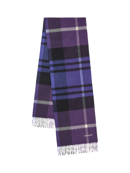 Mulberry Small Check Pure Merino Wool Scarf, Lilac/Amethyst, Lilac/Amethyst