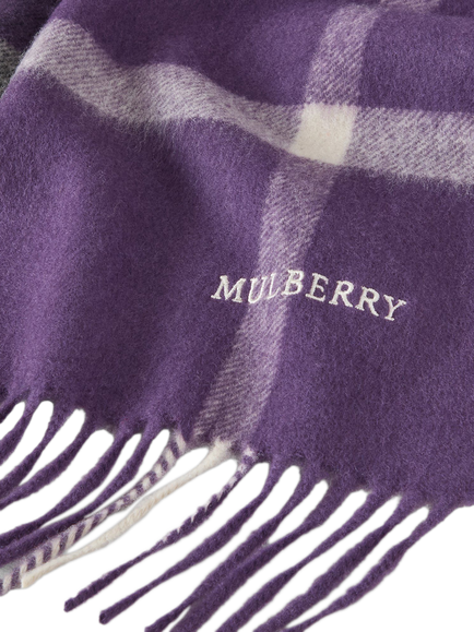 Mulberry Small Check Pure Merino Wool Scarf, Lilac/Amethyst - view 2, Lilac/Amethyst