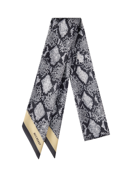 Mulberry Snake Print Skinny Scarf, Light Grey/Butter, Light Grey/Butter