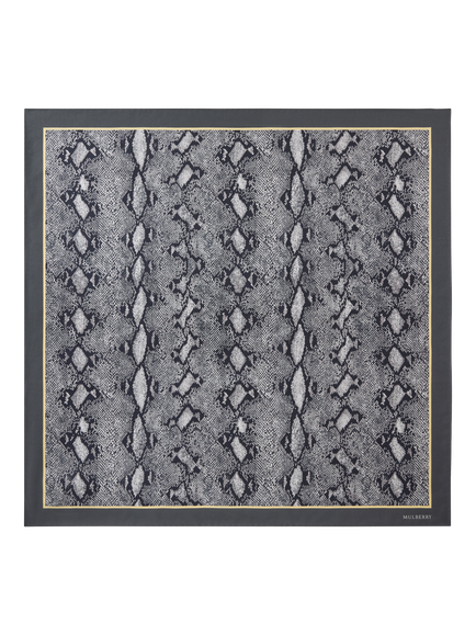 Mulberry Pure Silk Snakeskin Print Square Scarf, Light Grey/Butter, Light Grey/Butter