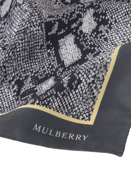 Mulberry Pure Silk Snakeskin Print Square Scarf, Light Grey/Butter - view 2, Light Grey/Butter