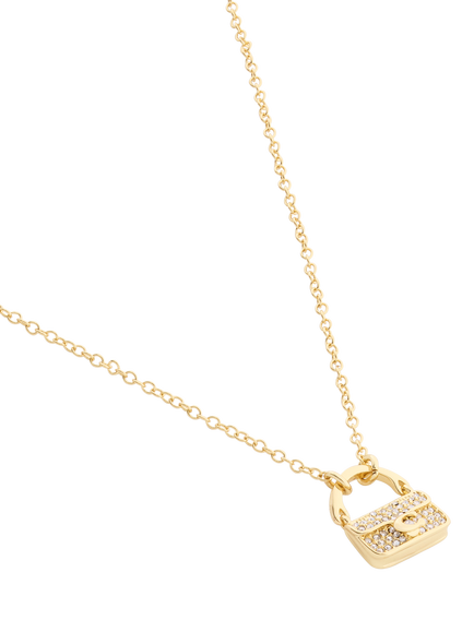 Coach Pavé Tabby Bag Pendant Necklace, Crystal Gold - view 2, Crystal Gold