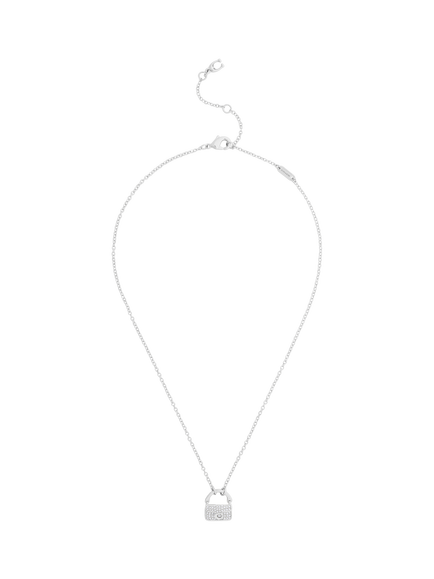 Coach Pavé Tabby Bag Pendant Necklace, Crystal Silver - view 2, Crystal Silver