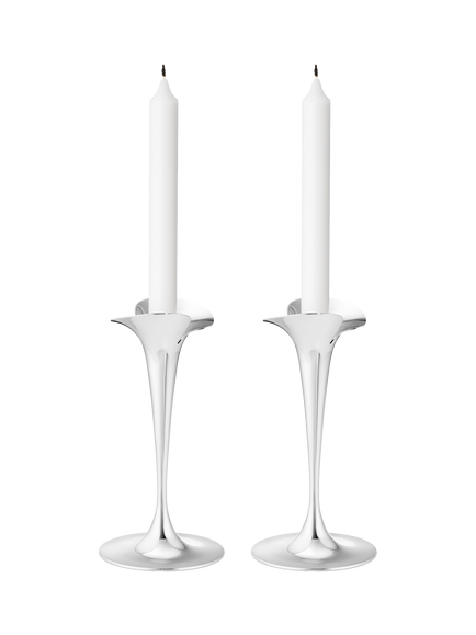 Georg Jensen Bloom Candle Holders, Set of 2, Silver - view 2, Stainless Steel