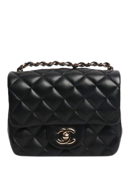 Pre-loved CHANEL 2020 Mini Lambskin Quilted Classic Single Flap Bag, Black, Black