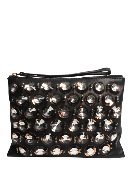 Pre-loved Marni Embellished Leather Clutch Bag, Black, Black