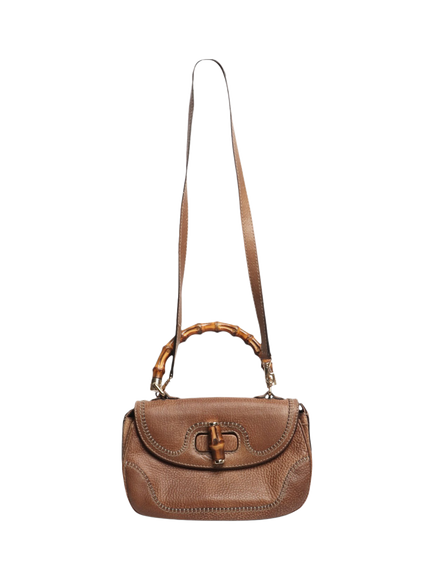 Pre-loved GUCCI Leather Bamboo Crossbody Bag, Brown - view 2, Brown