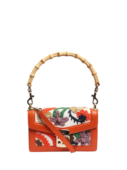 Pre-loved Miu Miu Embroidered Bamboo-Handle Bag, Orange, Orange