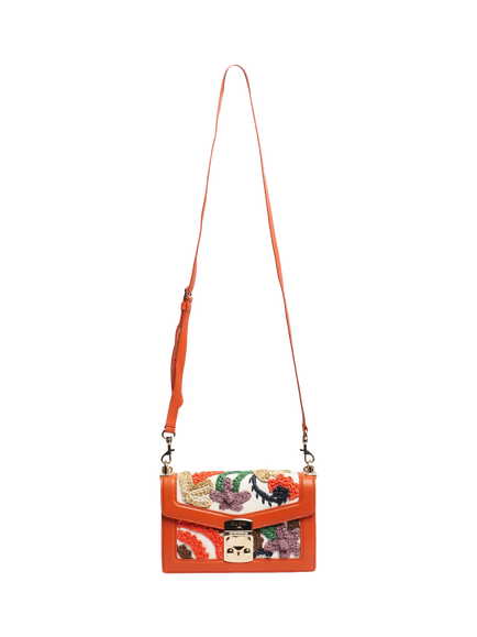 Pre-loved Miu Miu Embroidered Bamboo-Handle Bag, Orange - view 2, Orange