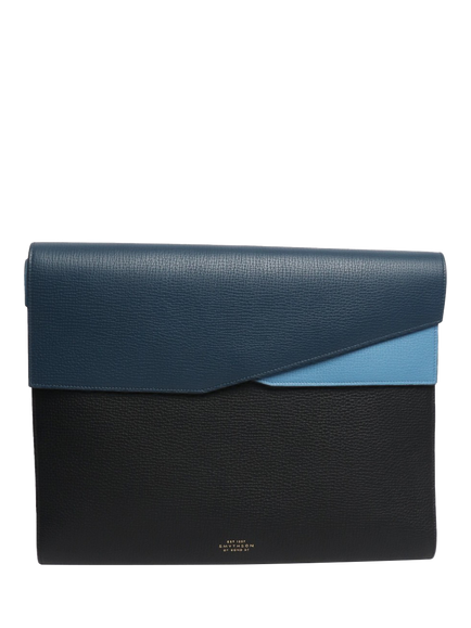 Pre-loved Smythson Leather Laptop Bag, Blue, Blue