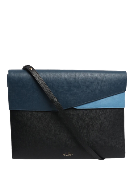 Pre-loved Smythson Leather Laptop Bag, Blue - view 2, Blue