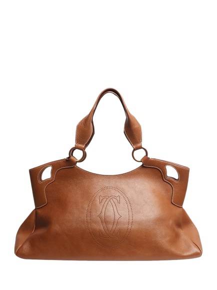 Pre-loved Cartier Vintage Leather Gold Hardware Tote Bag, Brown, Brown